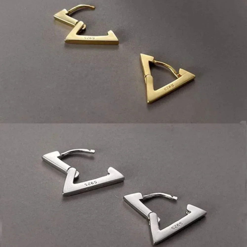 925 Sterling Silver Triangle Huggie Hoop Earrings Dainty Minimalist Earrings